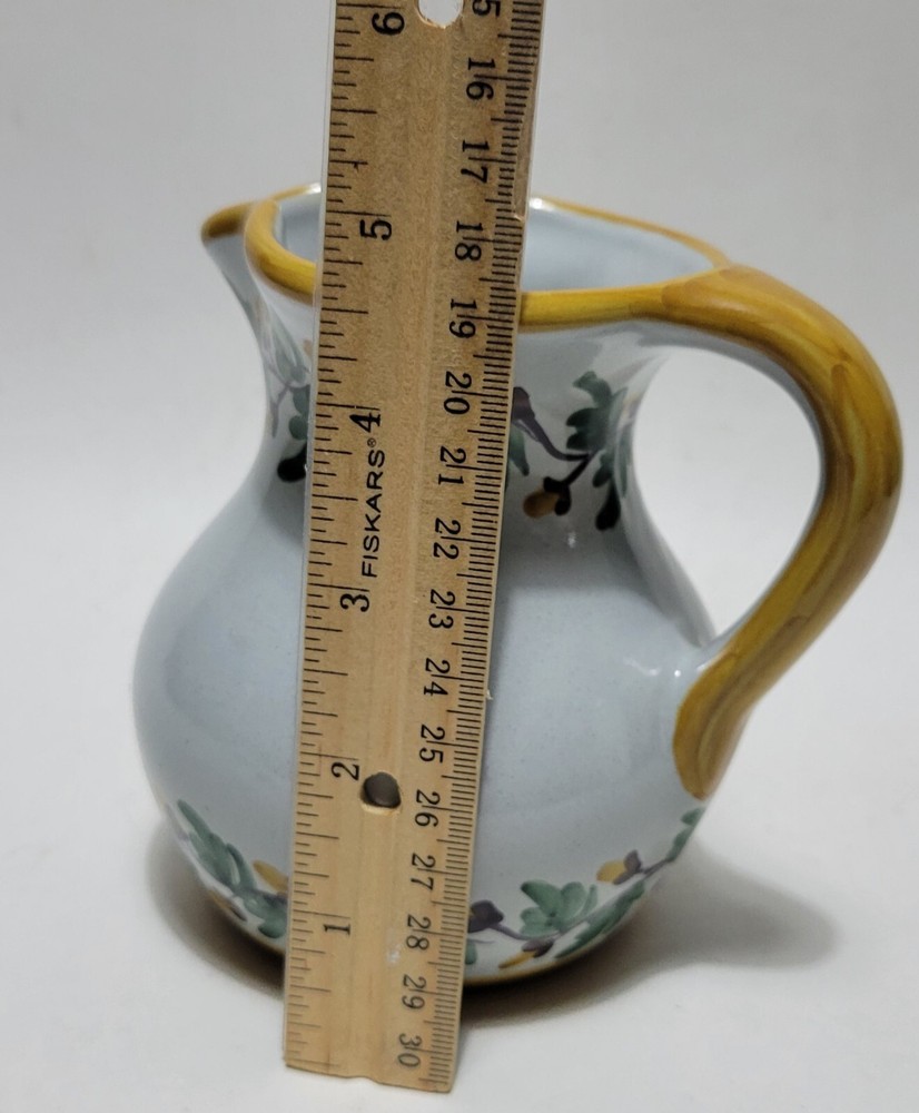 Signed Floral Hand Painted Ceramic Pitcher