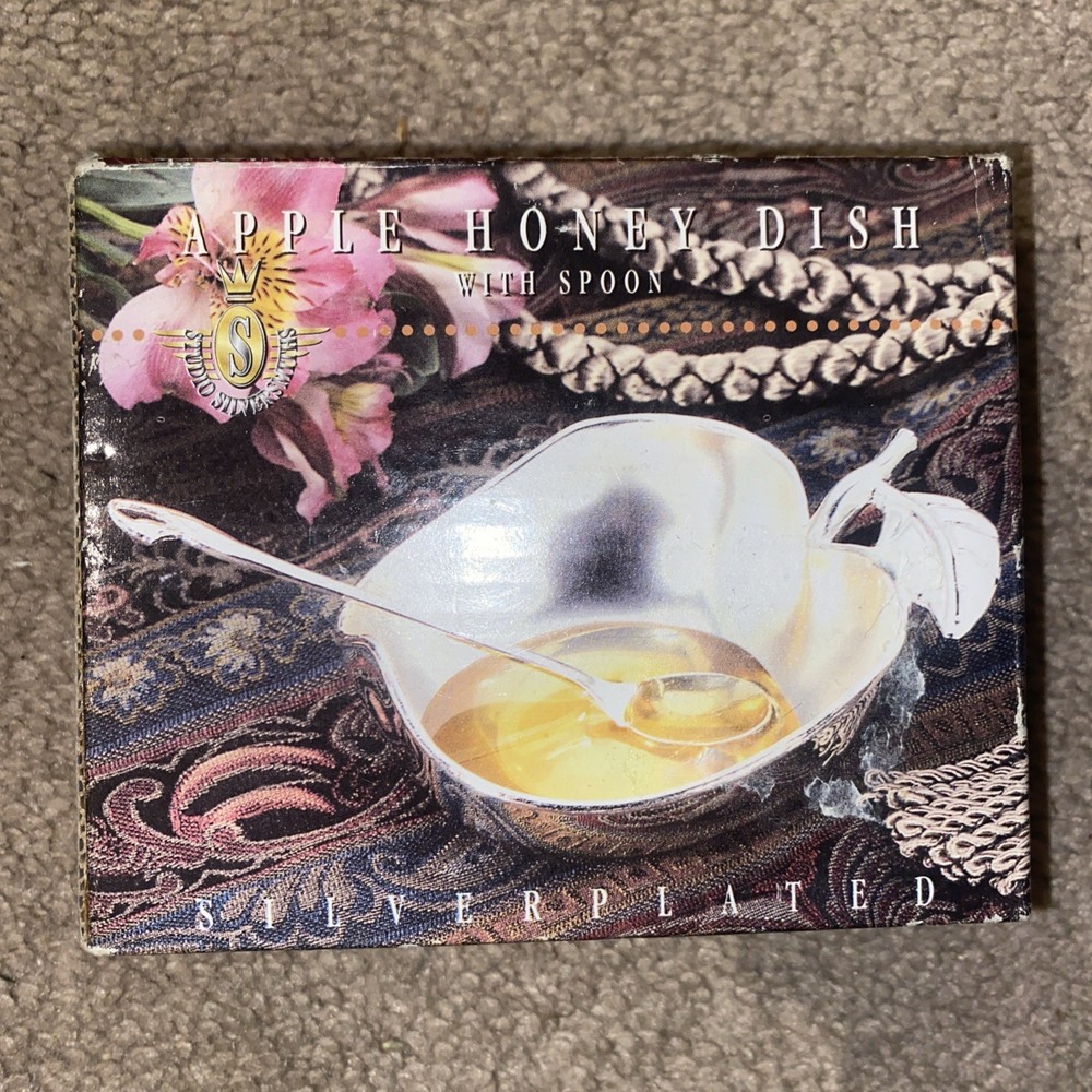 Studio Silversmiths Silver Plated  Apple Shape Honey Dish With Spoon