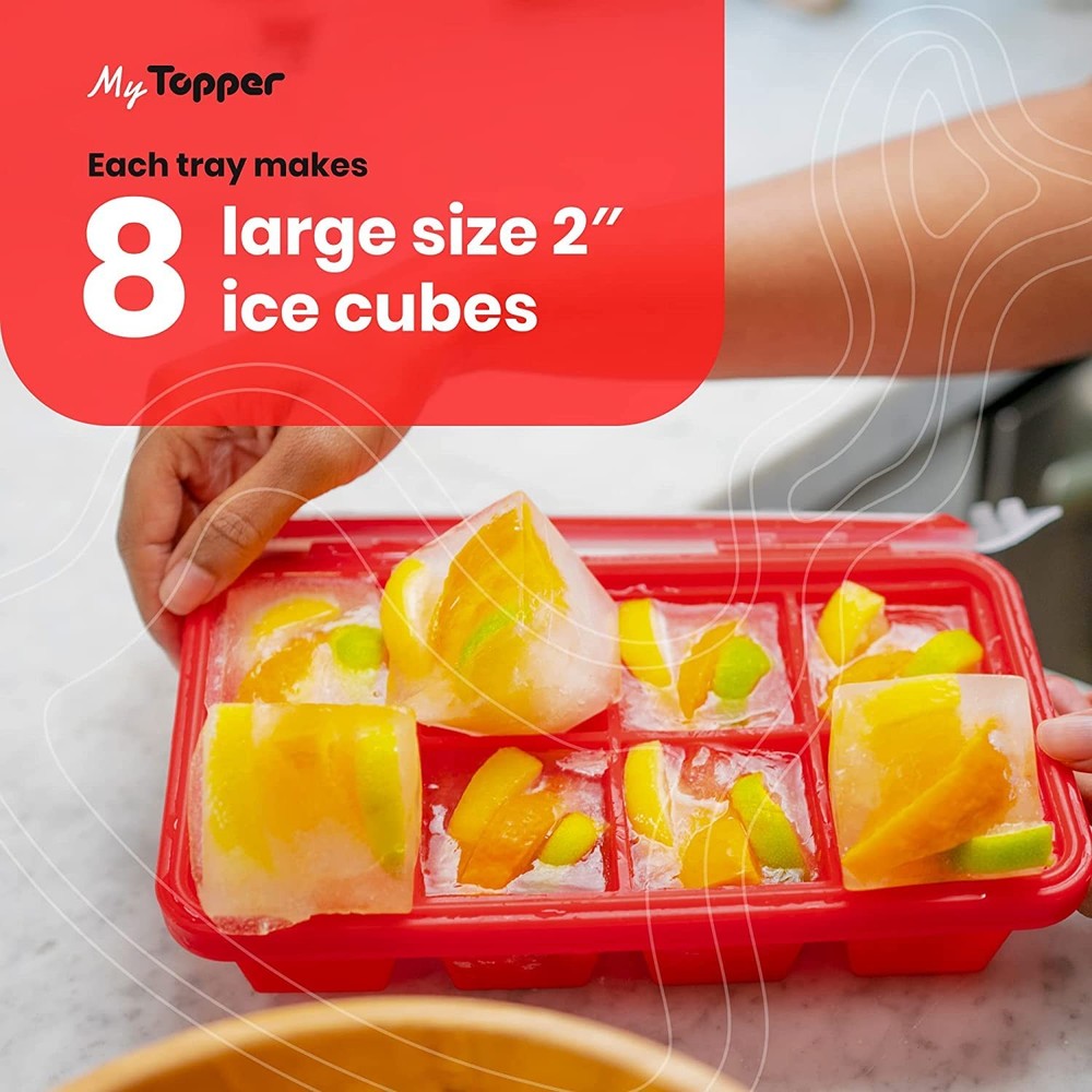 IceTopper Ice Cube Tray with 2 Attached Lids - Easy Release Ice Cube Molds, 1...