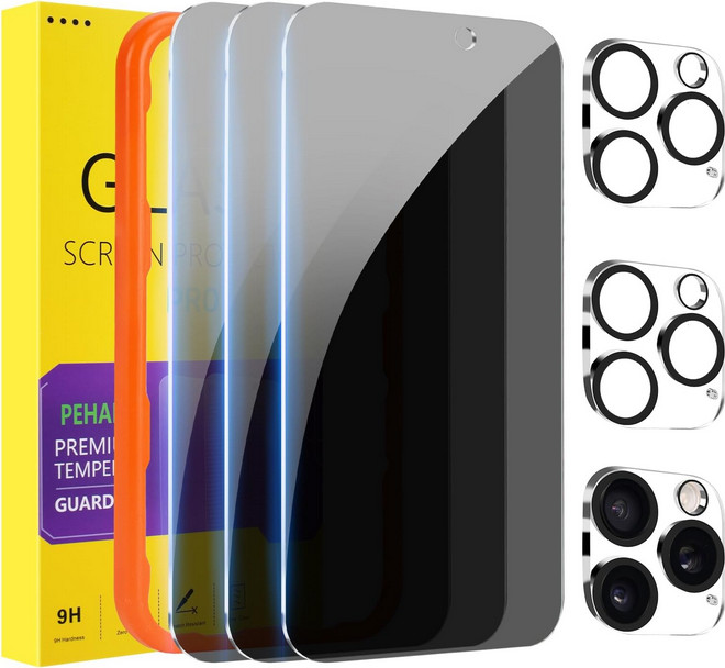 Privacy Screen Protector + Camera Lens Protector Set for iPhone 16 Pro Max 3+3 P