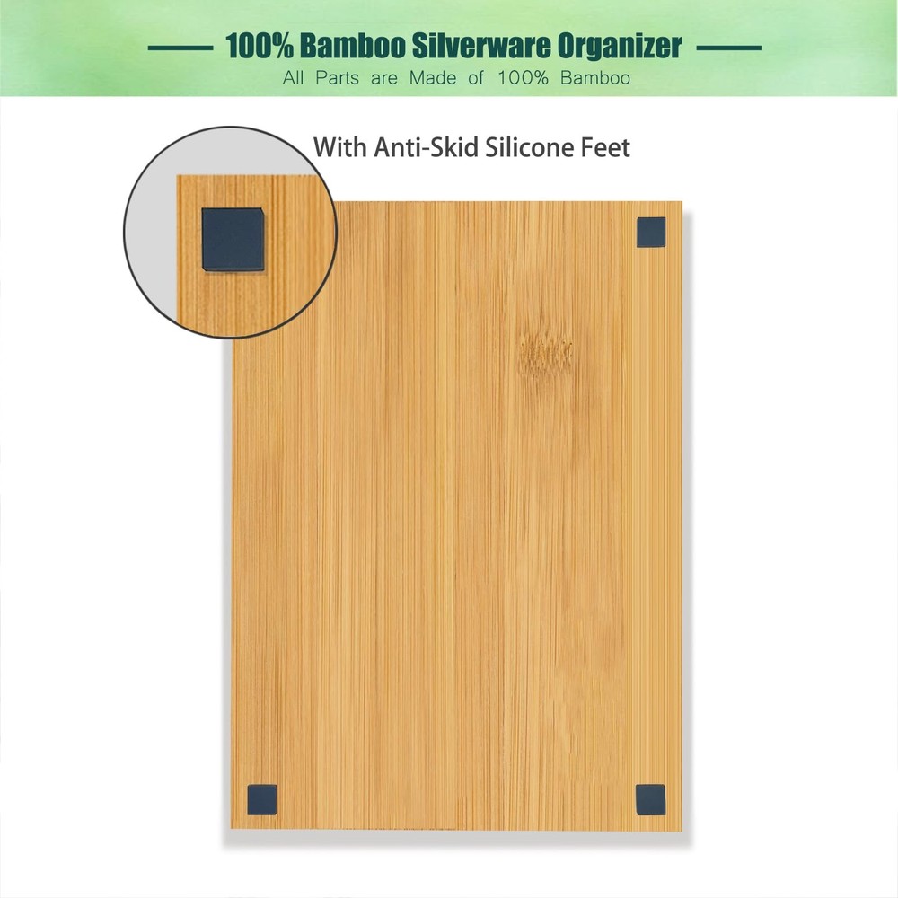 guiogc Kitchen Bamboo Silverware Drawer Organizer，Silverware 5 Slot, Natural