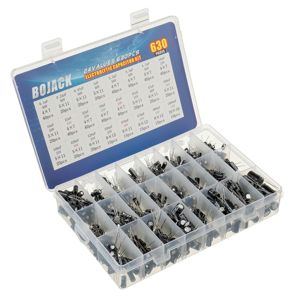 24Value 630pcs Aluminum Electrolytic Capacitor Assortment Box Kit Range 0.1uF...