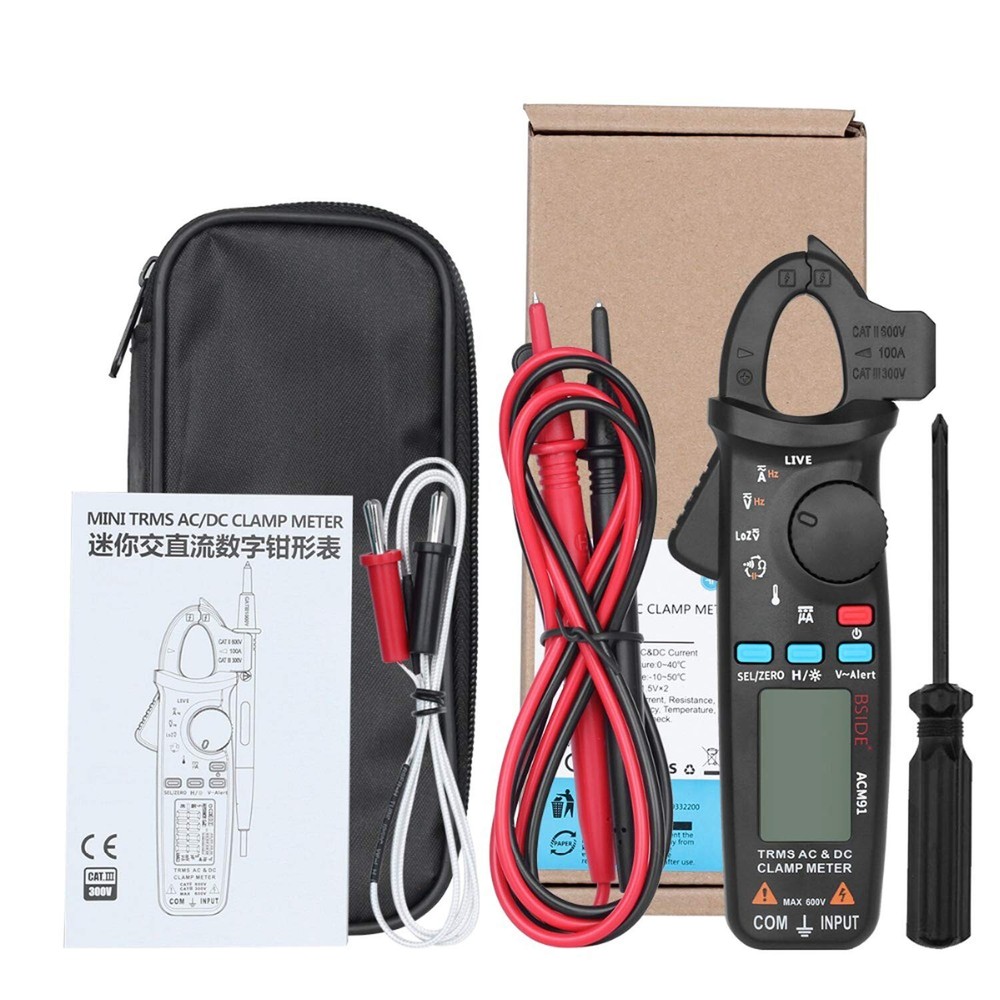 ACM91 Clamp Multimeter Digital AC DC Current Clamp Meter True RMS Auto Range ...