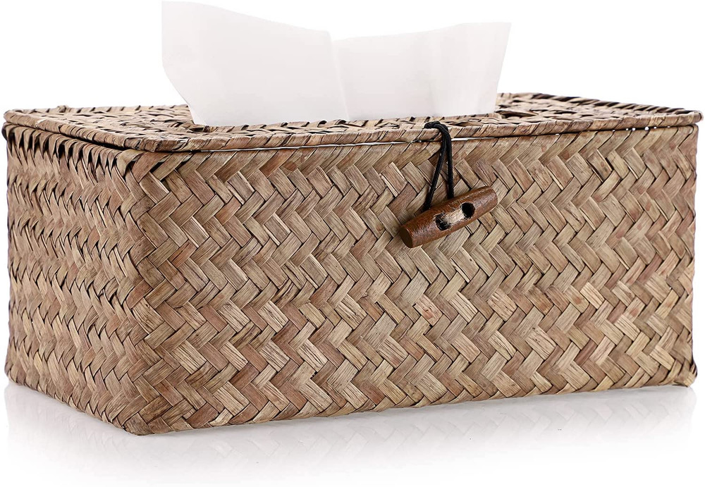 Rectangular Woven Tissue Box Cover, Decorative Seagrass Wicker Tissue Box Holder