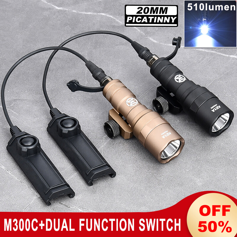 Tactical MINI M300C Flashlight Dual Function Switch Hunting Scout Weapon Light 