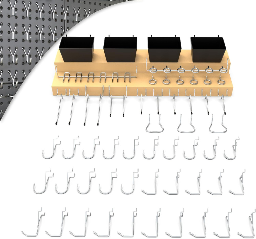 Pegboard Hooks Assortment 49PC Pegboard Accessories with Pegboard Bins