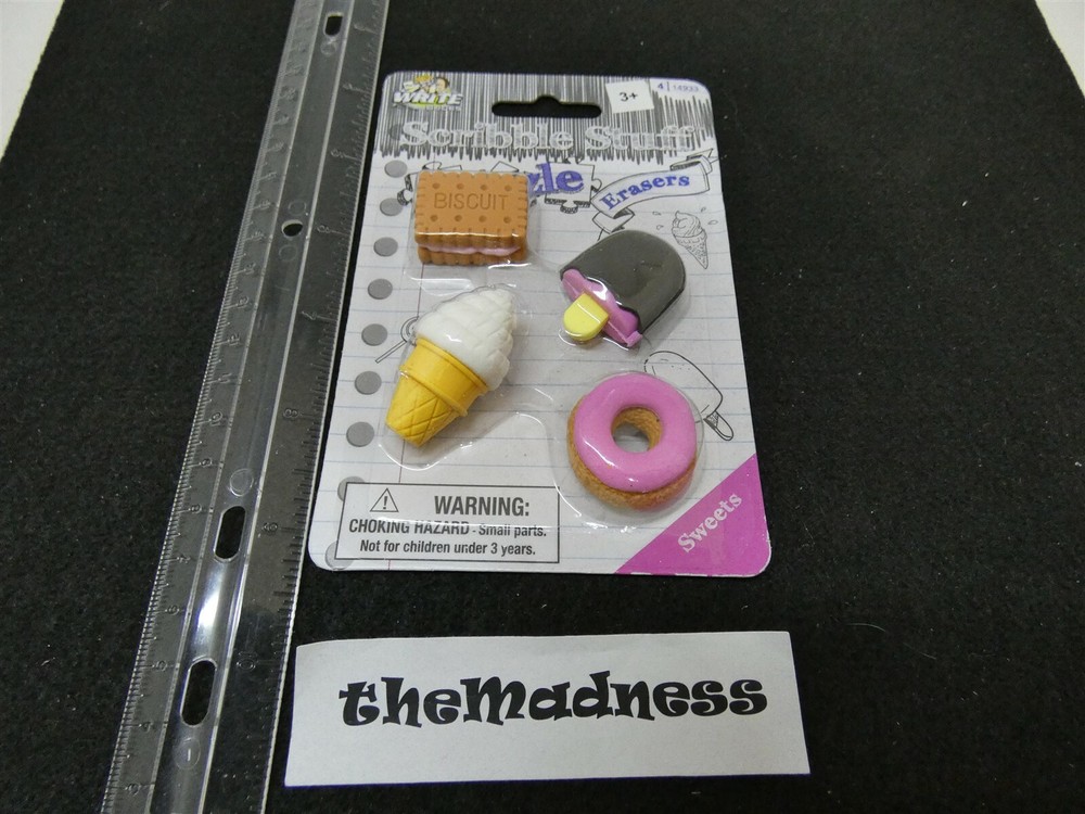 New Sealed Write Dudes Scribble Stuff Puzzle Pencil Erasers Sweets 14933 4 Pack