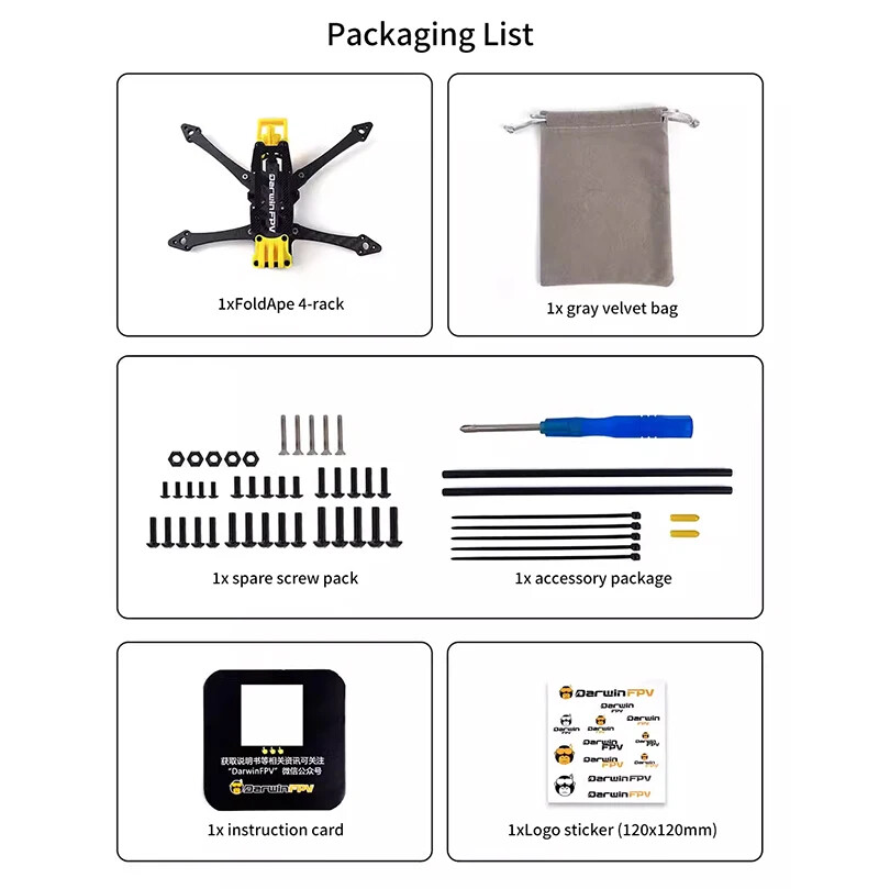 DarwinFPV FPV 4 inch Micro DC Long Range Folding Frames For DJI O3 / Analog VTX