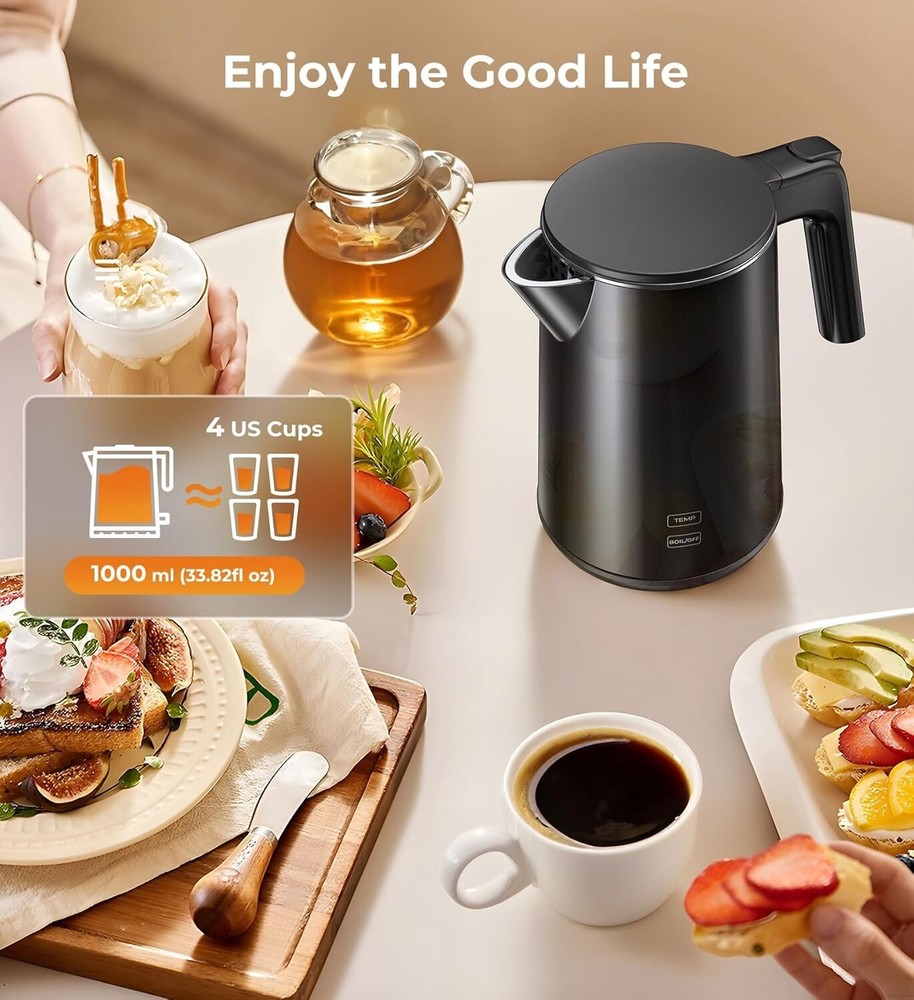 Electric Kettle 1.0L | 7 Temp Control, Cool Touch, Keep Warm, Auto Shut-Off
