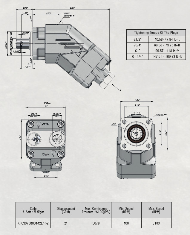 Aluminum Bent Axis Hydraulic Pump 21 GPM