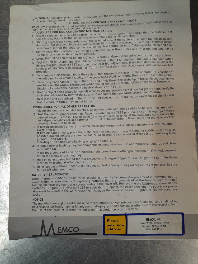 Memco Model 3000 Energized Cable Detector with Case