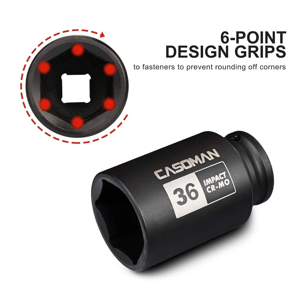 1/2" Drive x 36mm Deep Impact Socket 6PT Socket – Dado de Impacto 6 Puntas CR-MO