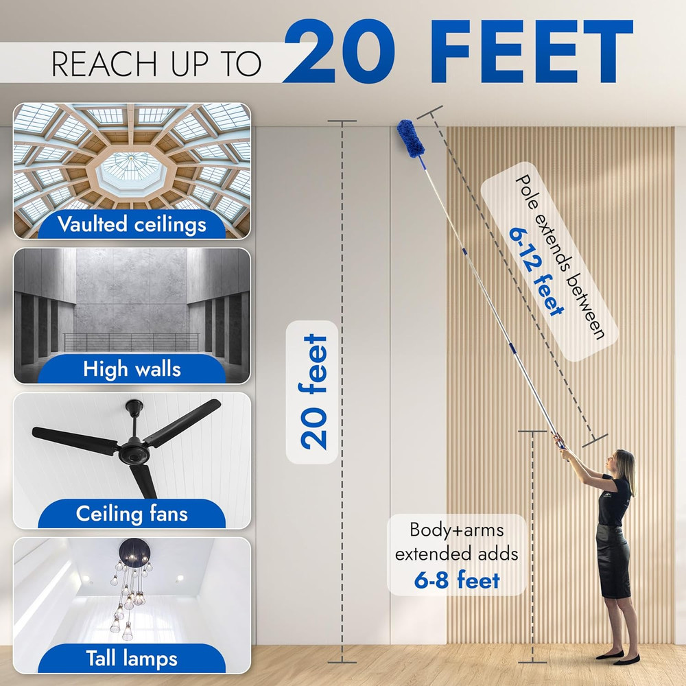 Extendable Microfiber Duster Extension Rod Ceiling Fan Duster 20 Foot Reach