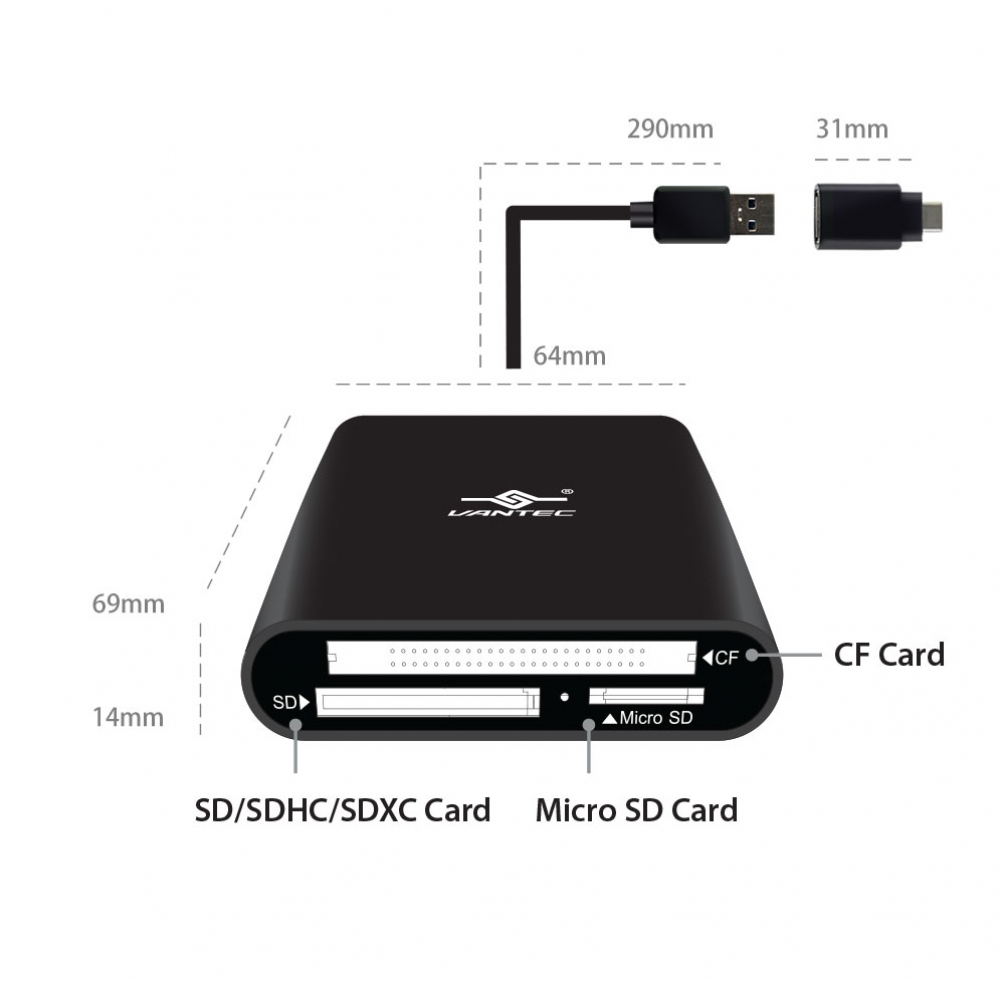 Vantec VLink USB 3.0 Multi-Card Reader plus USB-C converter