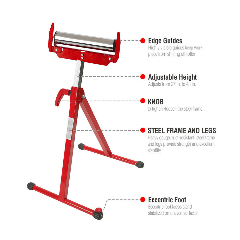 WORKPRO 1/2 PACK Folding Roller Stand Height Adjustable Heavy Duty 250LB Load