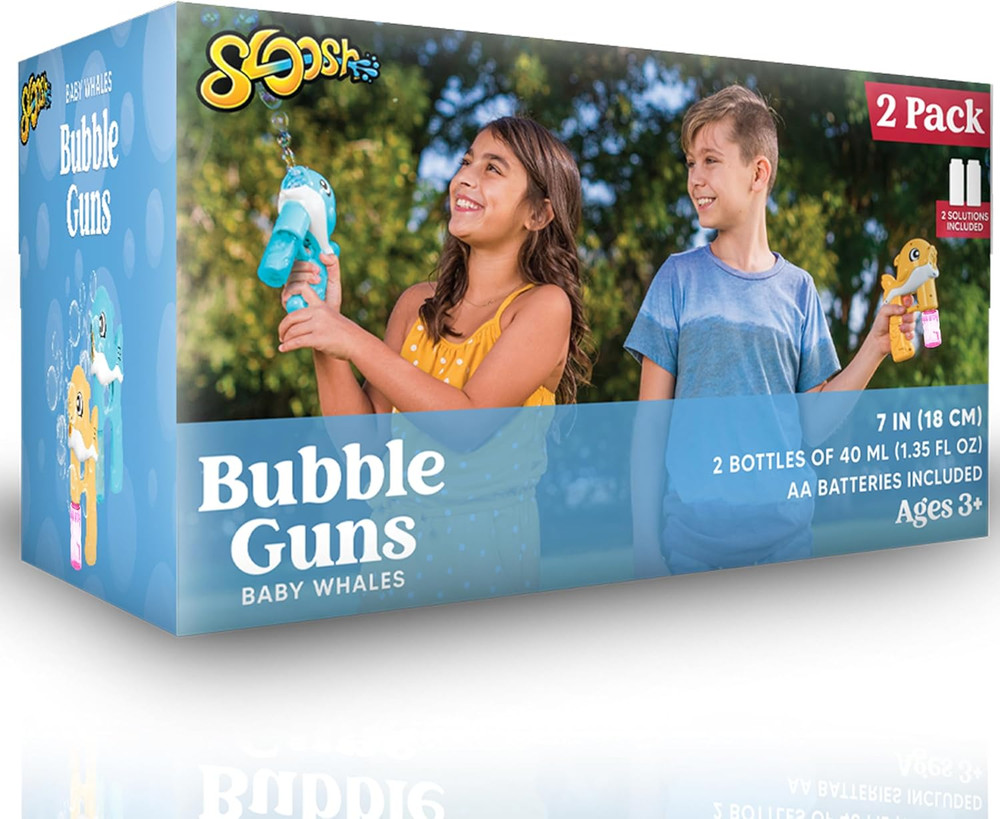 2 Bubble Guns, Whale Bubble Maker LED Automatic with 4 Refill Solutions for Kids