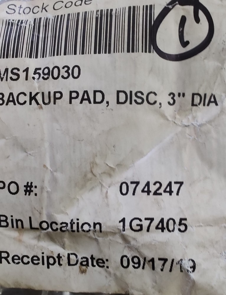 BACK UP PAD MS159030 3.00 DIA
