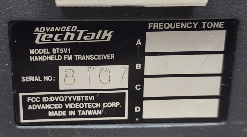 Advanced TechTalk BT5V1 Handheld FM Transceiver Radio AS IS UNTESTED #DP