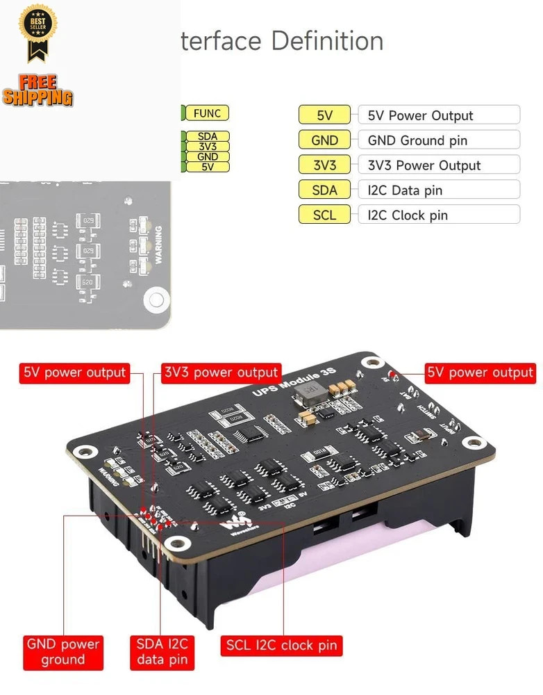 Waveshare Uninterruptible Power Supply (UPS) Module, UPS Module 3S (EN)