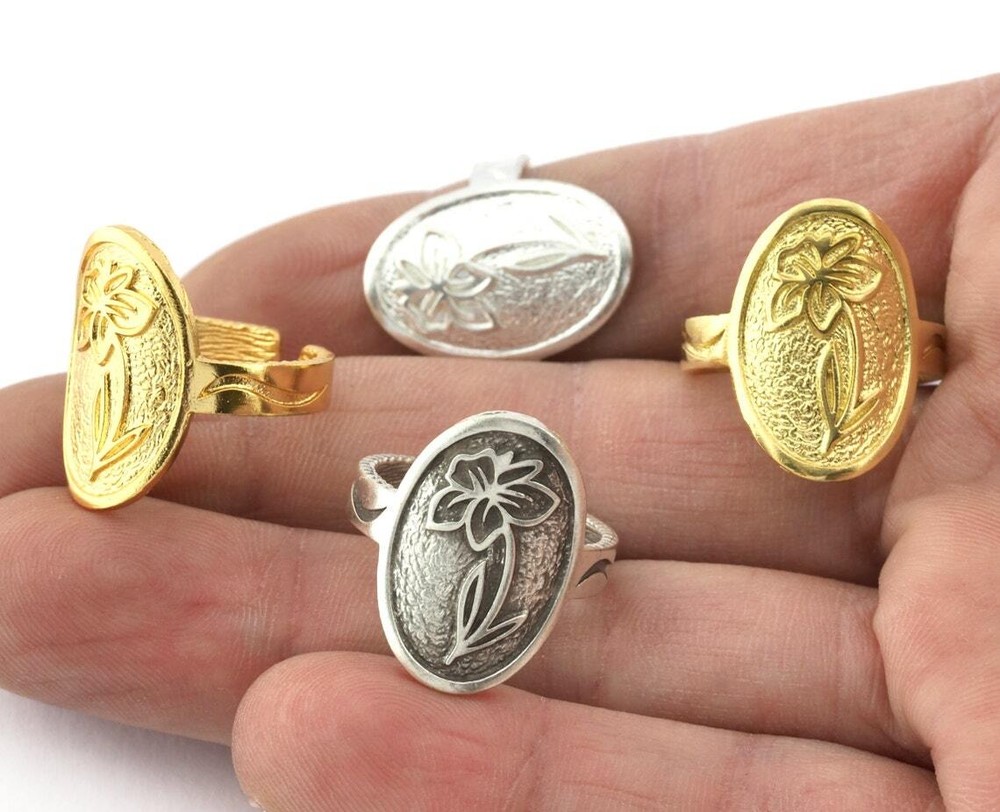 Birth Monthly Flower (March Daffodil) Adjustable Ring Raw Solid Brass 8us 5323
