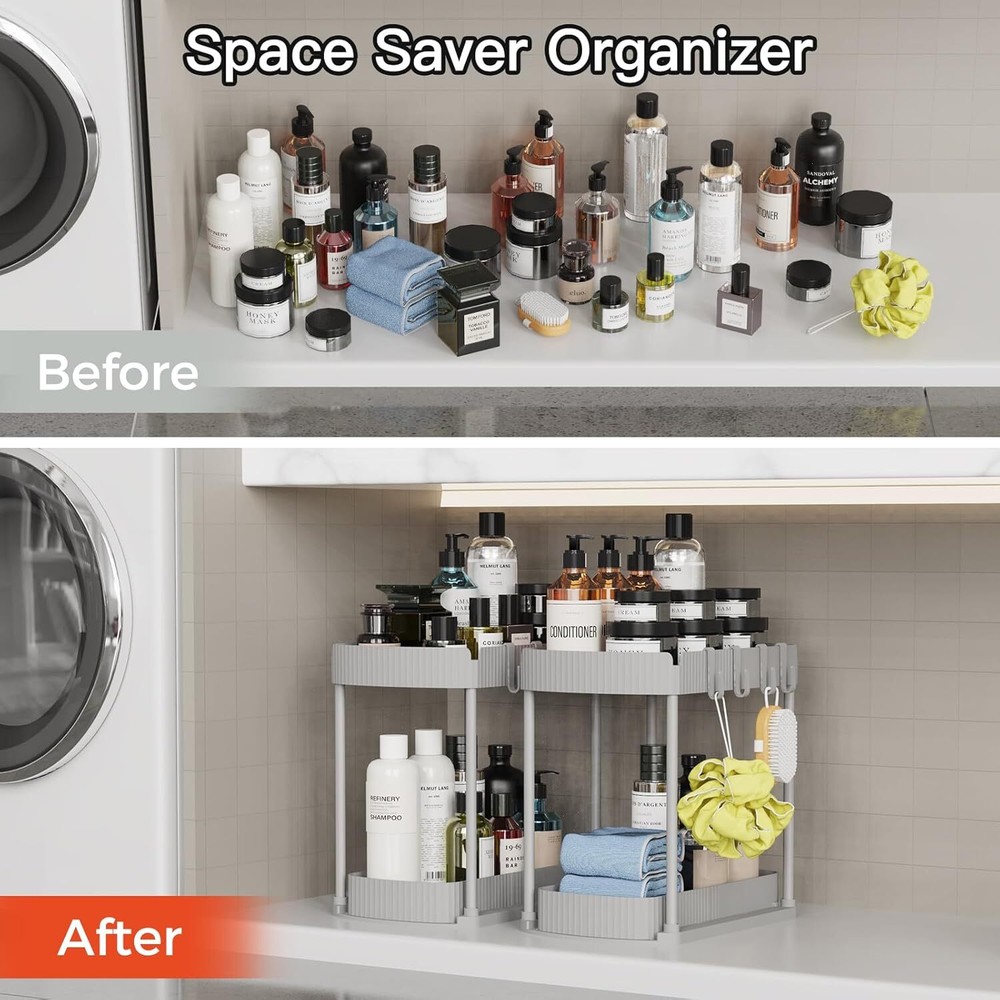 2 Pack Multi-Purpose Pull-Out Storage Organizers, Under Sink Organizers Storage