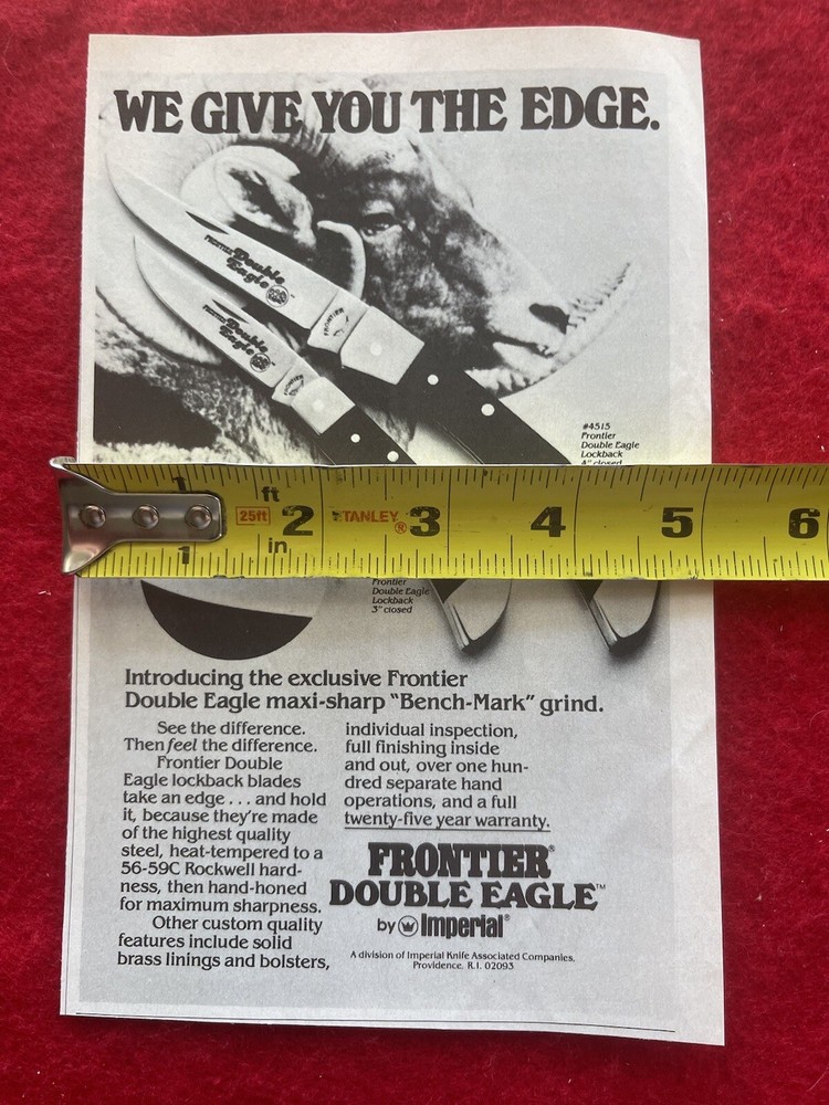 Vintage 1981 Print Ad Frontier Double Eagle Knife Advertisement