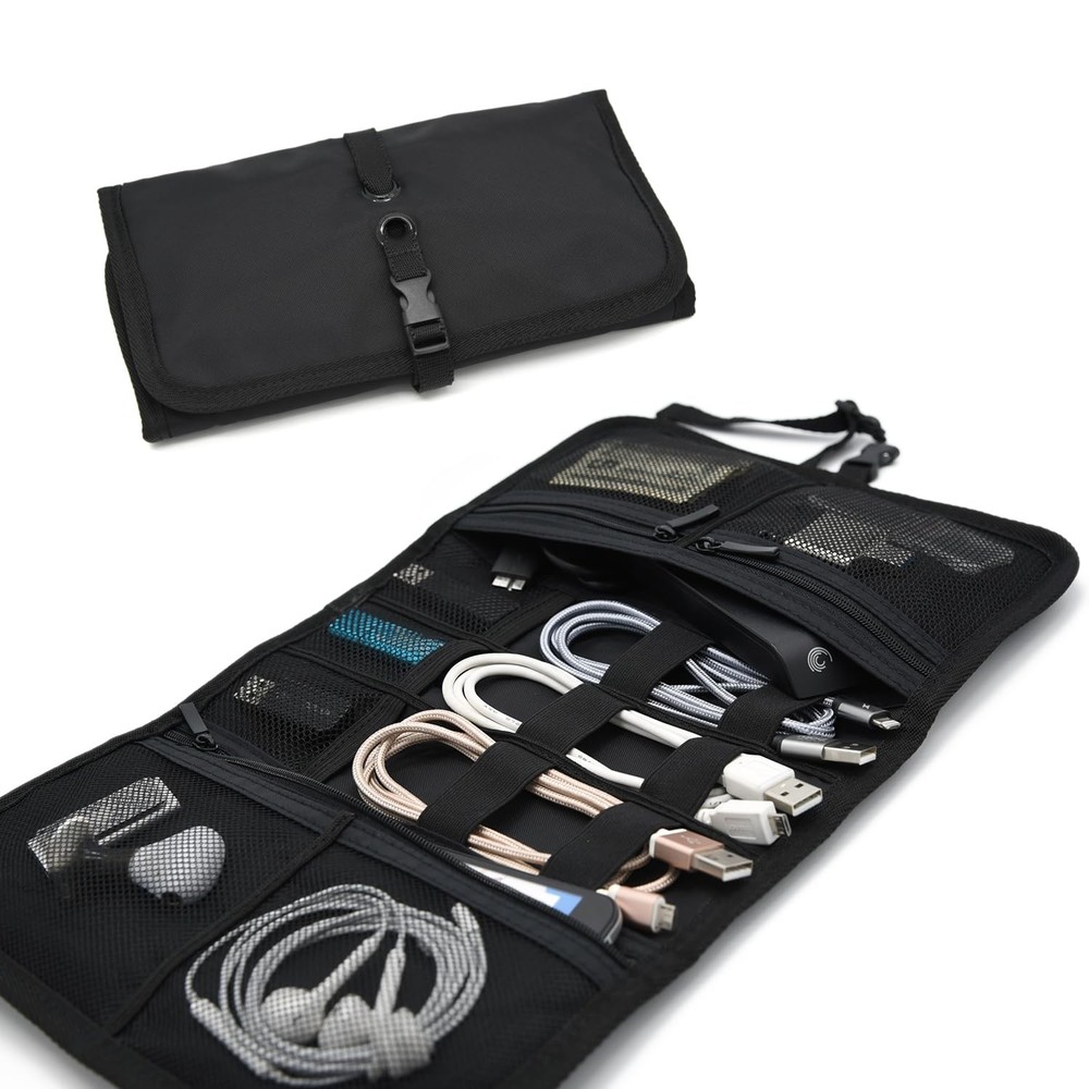 Roll Up Electronics Travel Gear Organizer Case, Black - Portable Universal Ex...