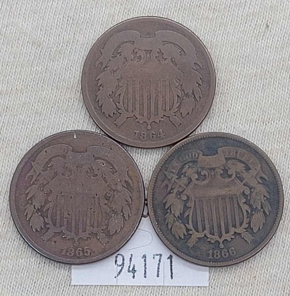 WPCoins ~ 1864 1865 1866 (3) 2 Cent Coins