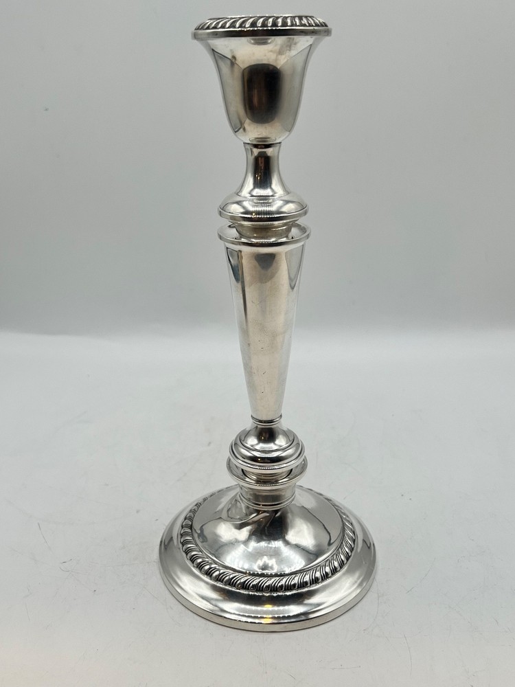 Gorham sterling silver candlestick with fluted top and decorative base 9.5in