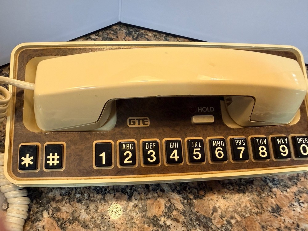 GTE Linear Desk Telephone Tan/Brown Touch Call Push button Retro