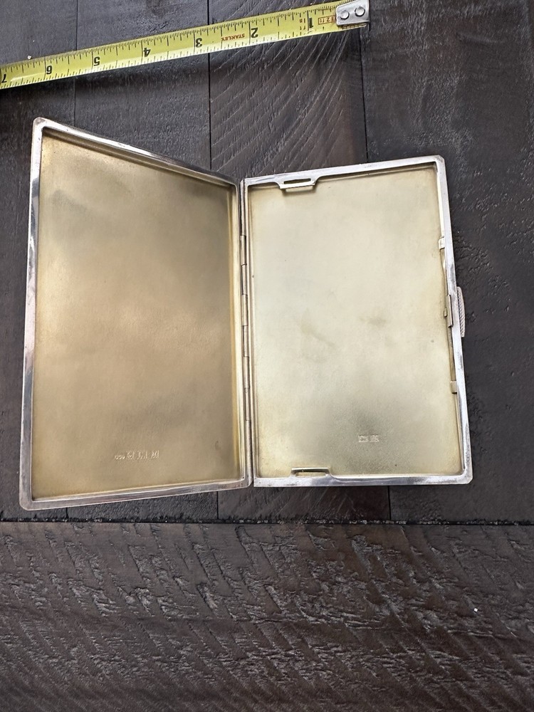 .925 Solid Sterling Silver Gilded Gold Cigarette Case, 5” Long, 179 Grams
