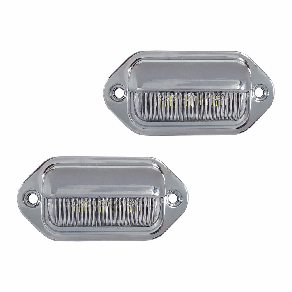LED License Plate Light Chrome Trailer Tag Lamp RV Steps Semi Truck 2pk