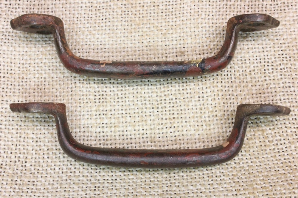 2 Old Drawer Pulls Door Handles Work Bench Paint Splattered Rustic Iron Vintage