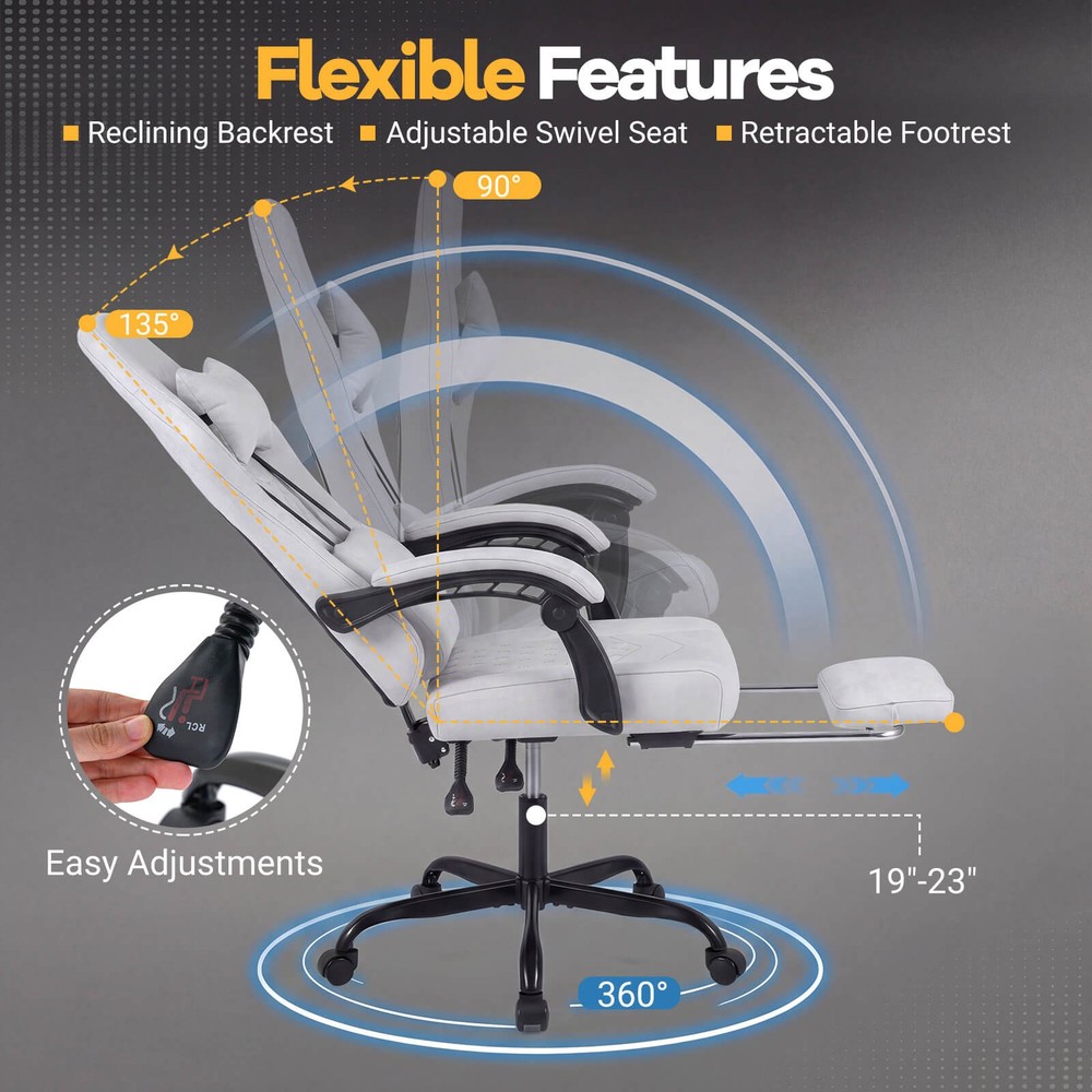 Height Adjustable Computer Chair w/Headrest, Lumbar Support, Linkage Armrests