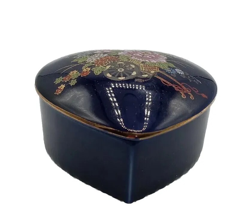 Cobalt Blue Ceramic Heart Trinket box