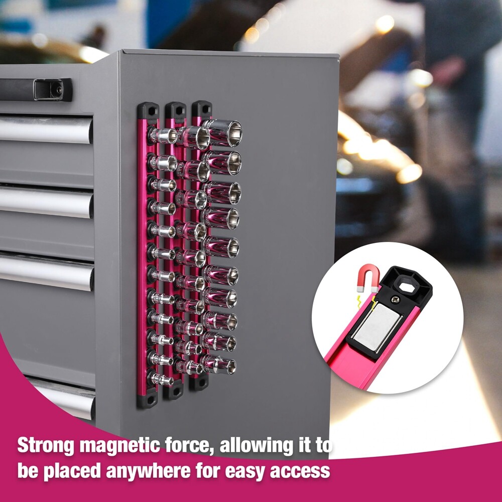 WORKPRO 3/8" Dr Heavy Duty Magnetic Socket Organizer Socket Holder Rack 10 Clips