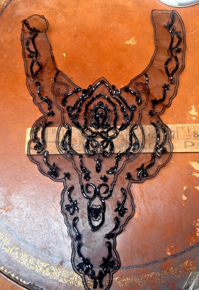collar sheer hand sewn beaded sequins black 1pc