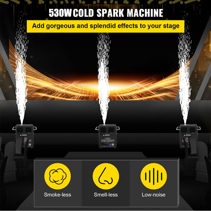 2X Cold Spark Machine 700W DMX Stage Firework Machine 6.6-9.8ft W/Flight Case US