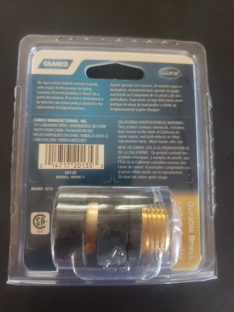 Camco Quick Hose Connect w/Auto Shut-Off Solid Brass Construction 20135