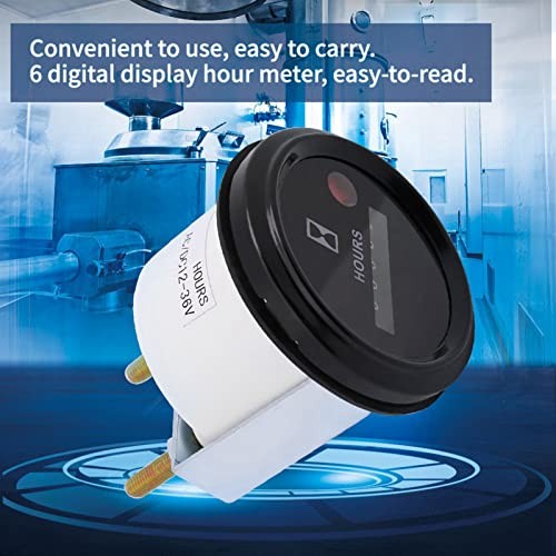 Quartz Hour Meter 12-36V DC AC, 6 Digital Display with ±0.01 Accuracy,