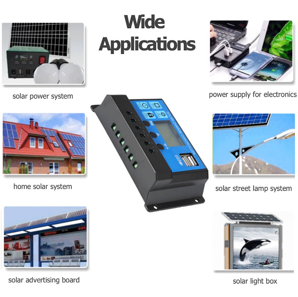 30A PWM Solar Panel Charge Controller 12/24V Auto LCD Display Dual USB Timer Set