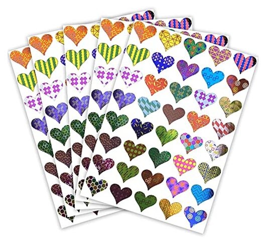 Valentines Heart Stickers with Assorted Patterns Metallic 200-Multicolor