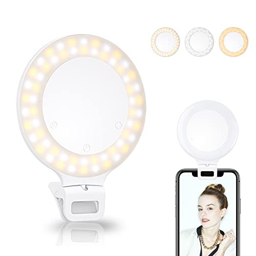 Selfie Ring Light, Clip on Ring Light Touch Control, Rechargeable 800mAh 60LED