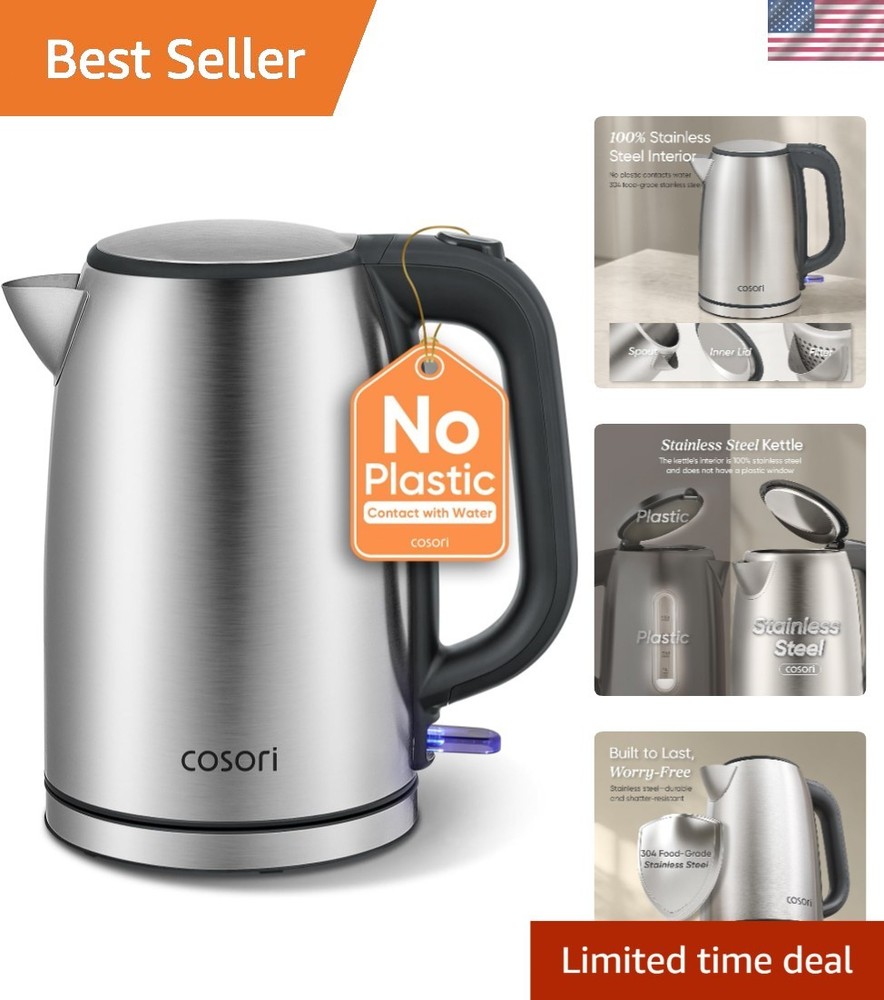 Electric Kettle Stainless Steel Tea Kettle 1.7L Fast Boil Auto Shut Off