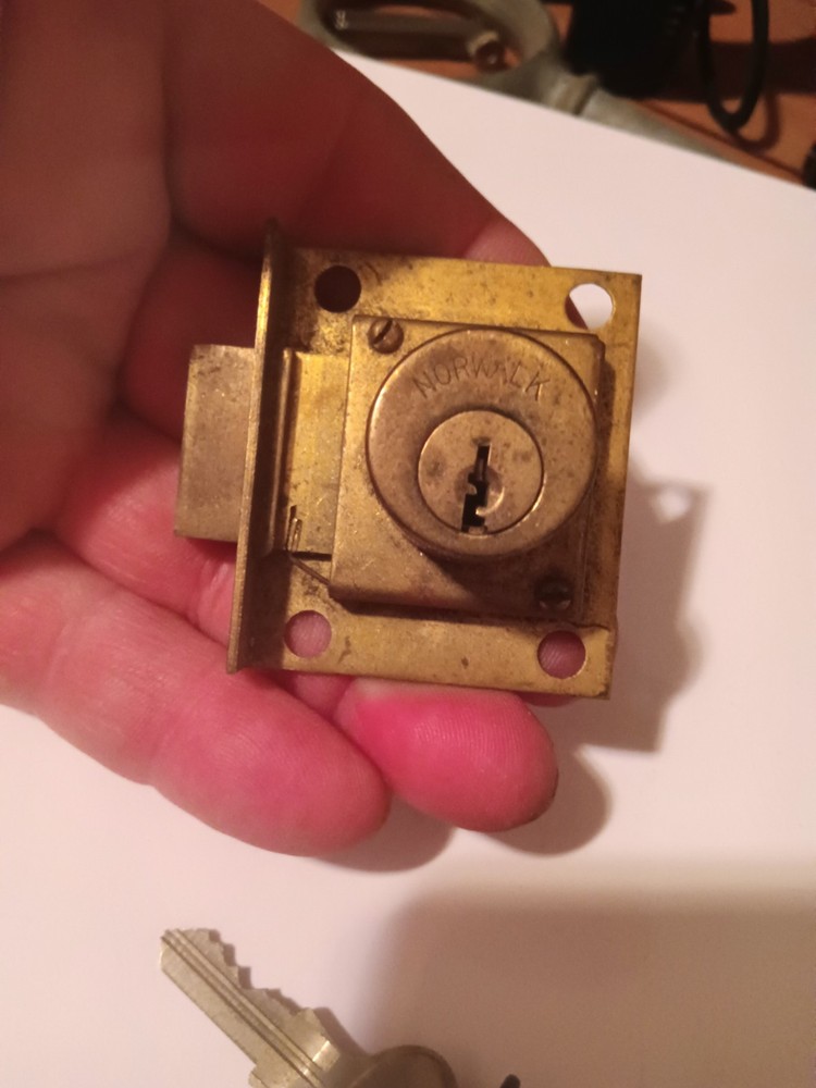 Vintage Solid Brass Norwalk Cabinet Door Or Drawer Lock