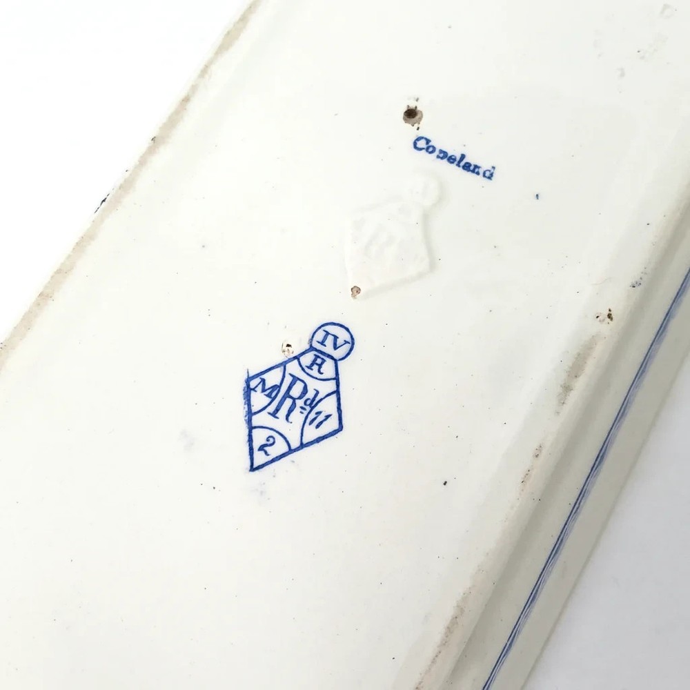 Antique Rectangular Vanity Dish Blue & White by Copeland England Registry Mark