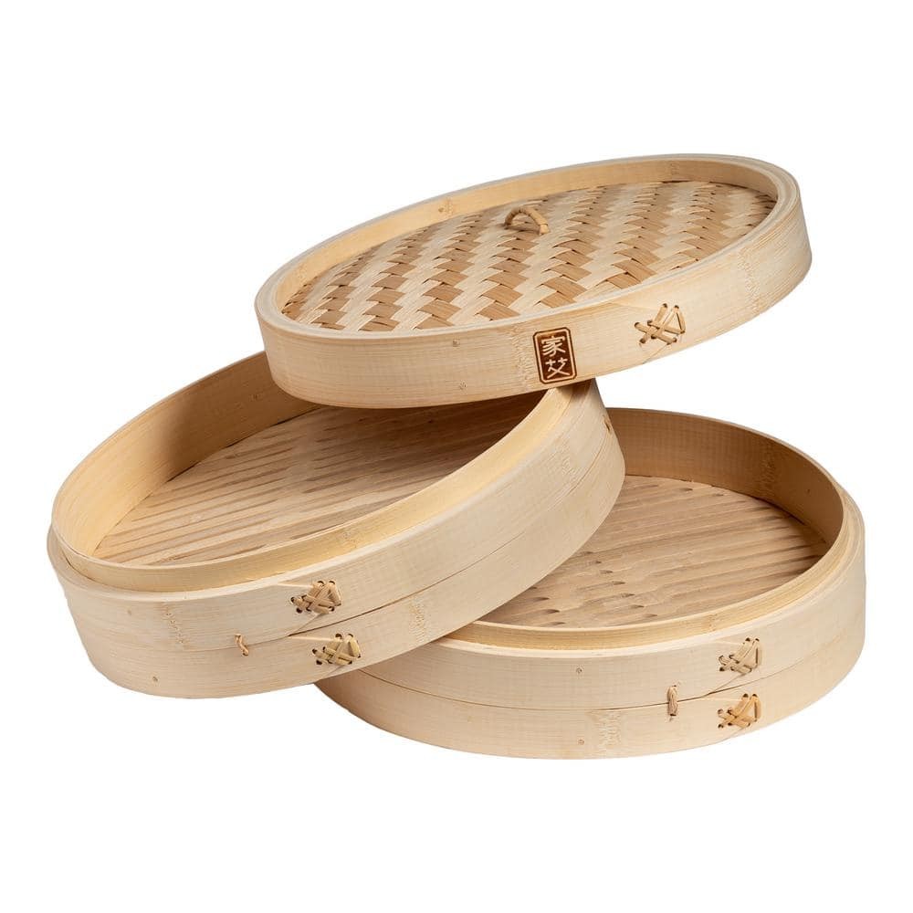 Joyce Chen 12 in. Natural Bamboo 3-Tier Steamer Baskets