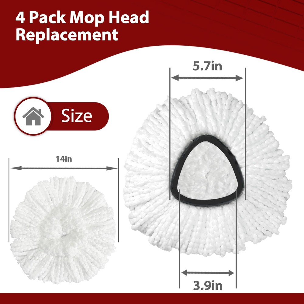 Mop Head Replacement, 4 Pack Spin Mop Refill Replace Head Compatible for Oced...