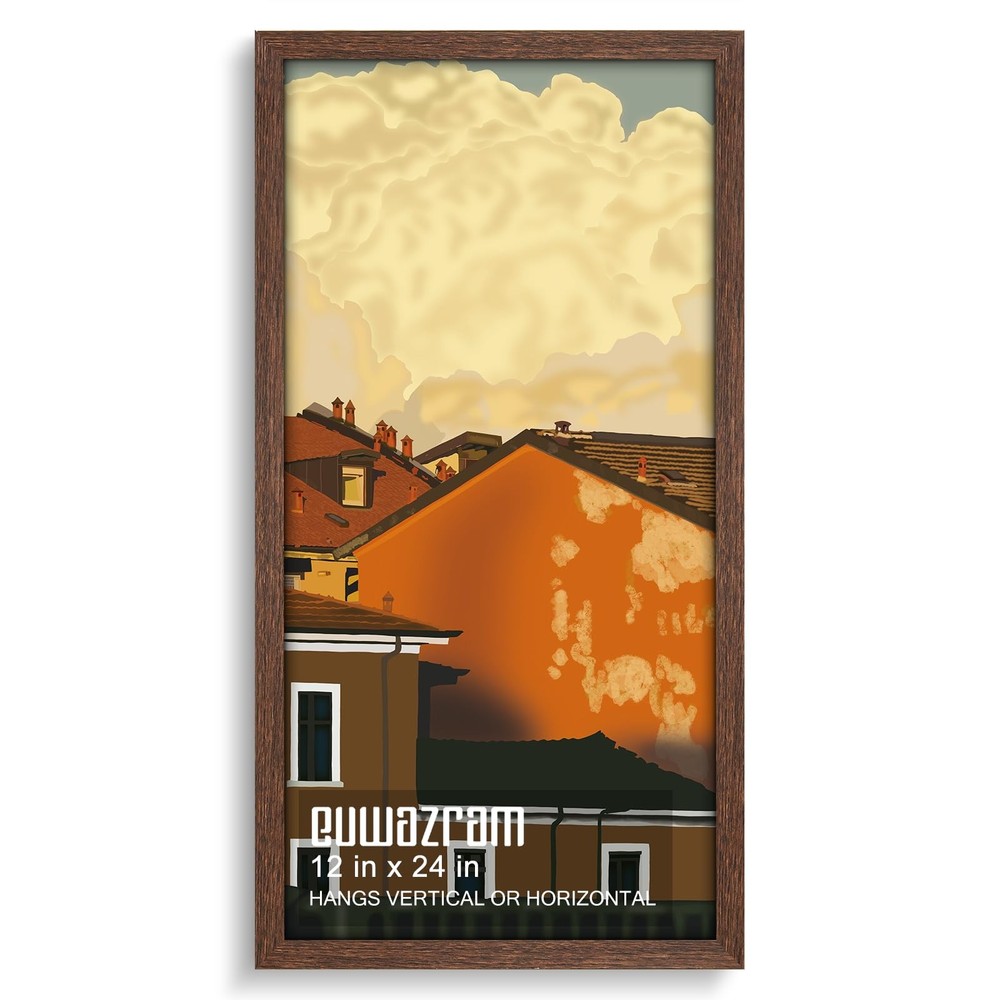 Solid Wood 12x24 Frame - Single Frame, Rustic Walnut 12 x 24 Poster Frame for...