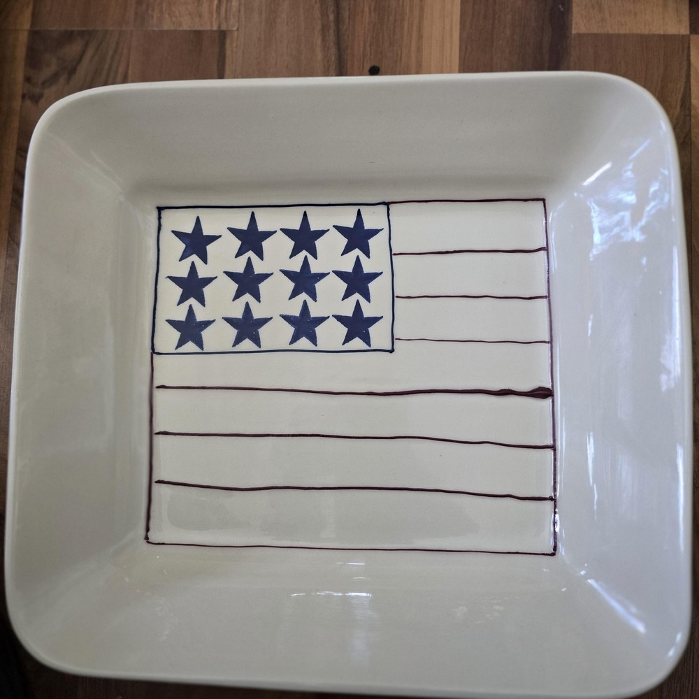 Vintage Hartstone American Flag Baking Dish Rectangular White Ceramic USA 1990
